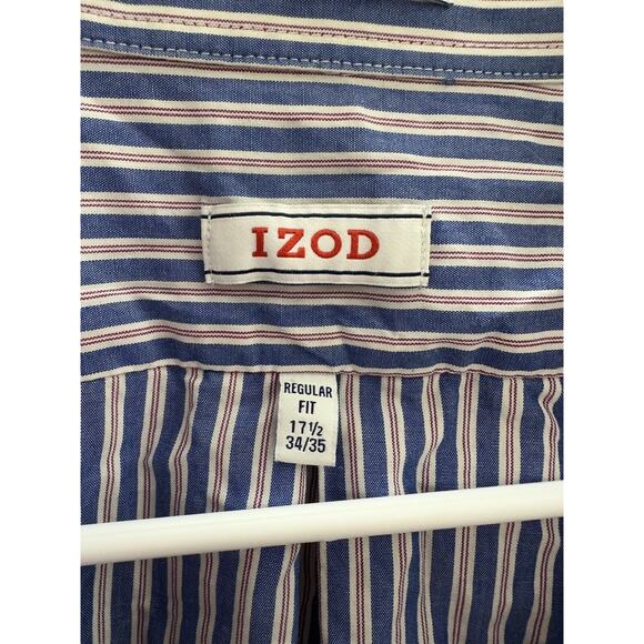 Izod Mens Shirt Size 17.5 34/35 Blue Striped Regular Fit Long Sleeve Button Up - Picture 5 of 11